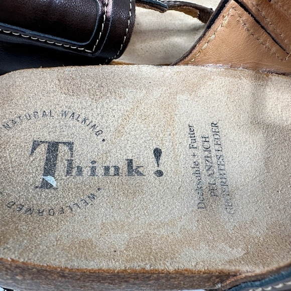 Think! Women's Sandal Size 41/10 Thong Slide Brown Leather Perforated Flip Flop - Picture 15 of 16